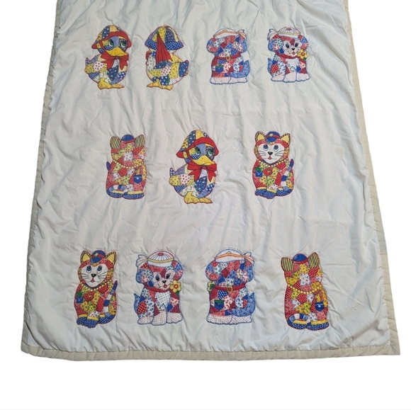 Vintage Patchwork Kitty Duck Animal Crib Blanket Cottagecore Baby Unisex - Picture 1 of 8